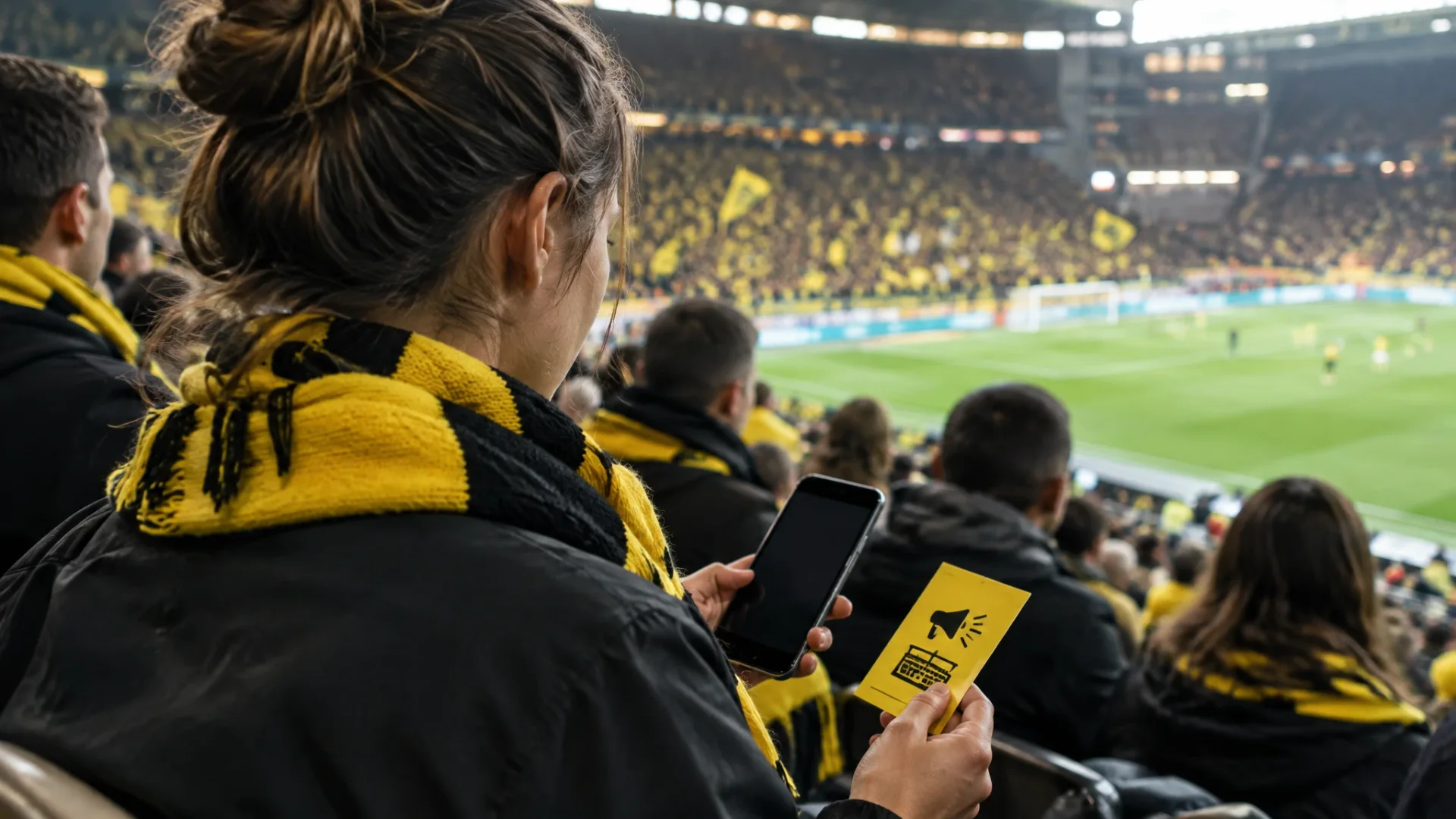 Editorial illustration: Borussia Dortmund’s Fan Mode asks a better question than bans: can rewards protect stadium atmosphere?