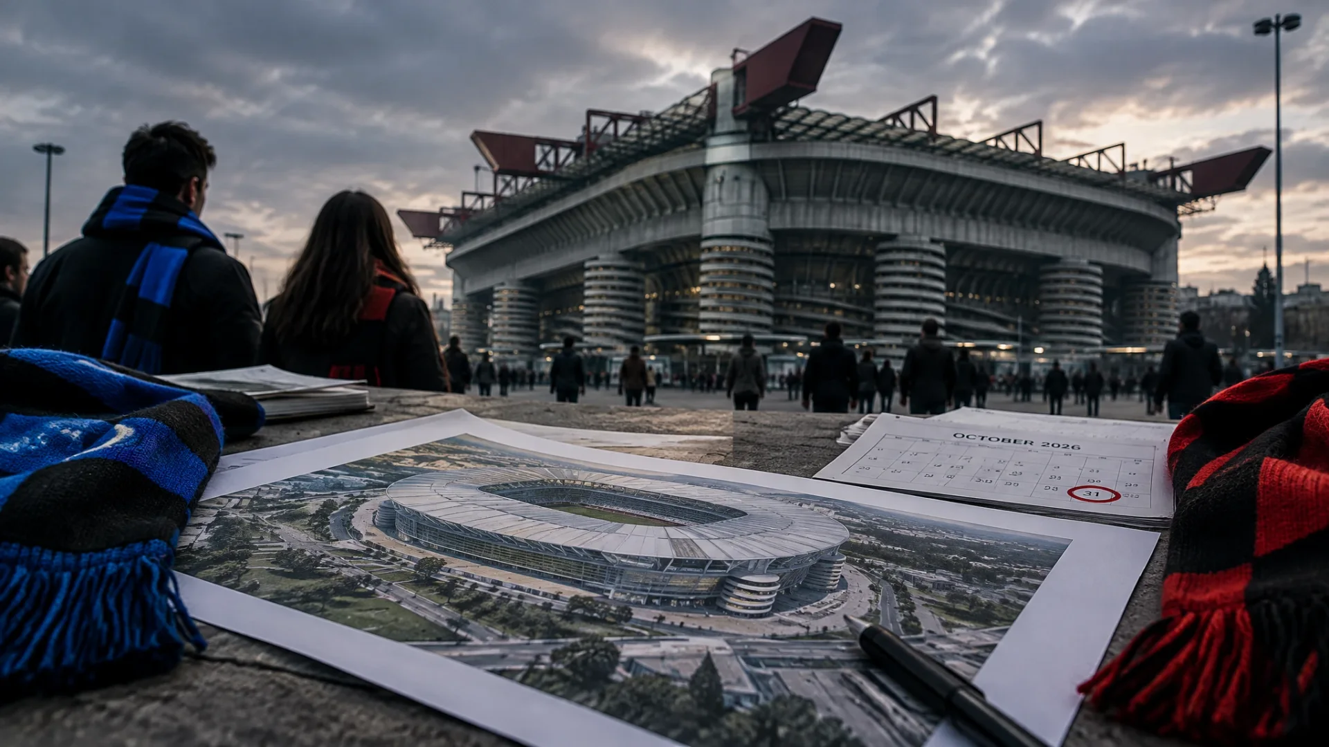 Illustration éditoriale : San Siro, derby du 31 octobre : Milan et Inter vendent un futur au mauvais rythme