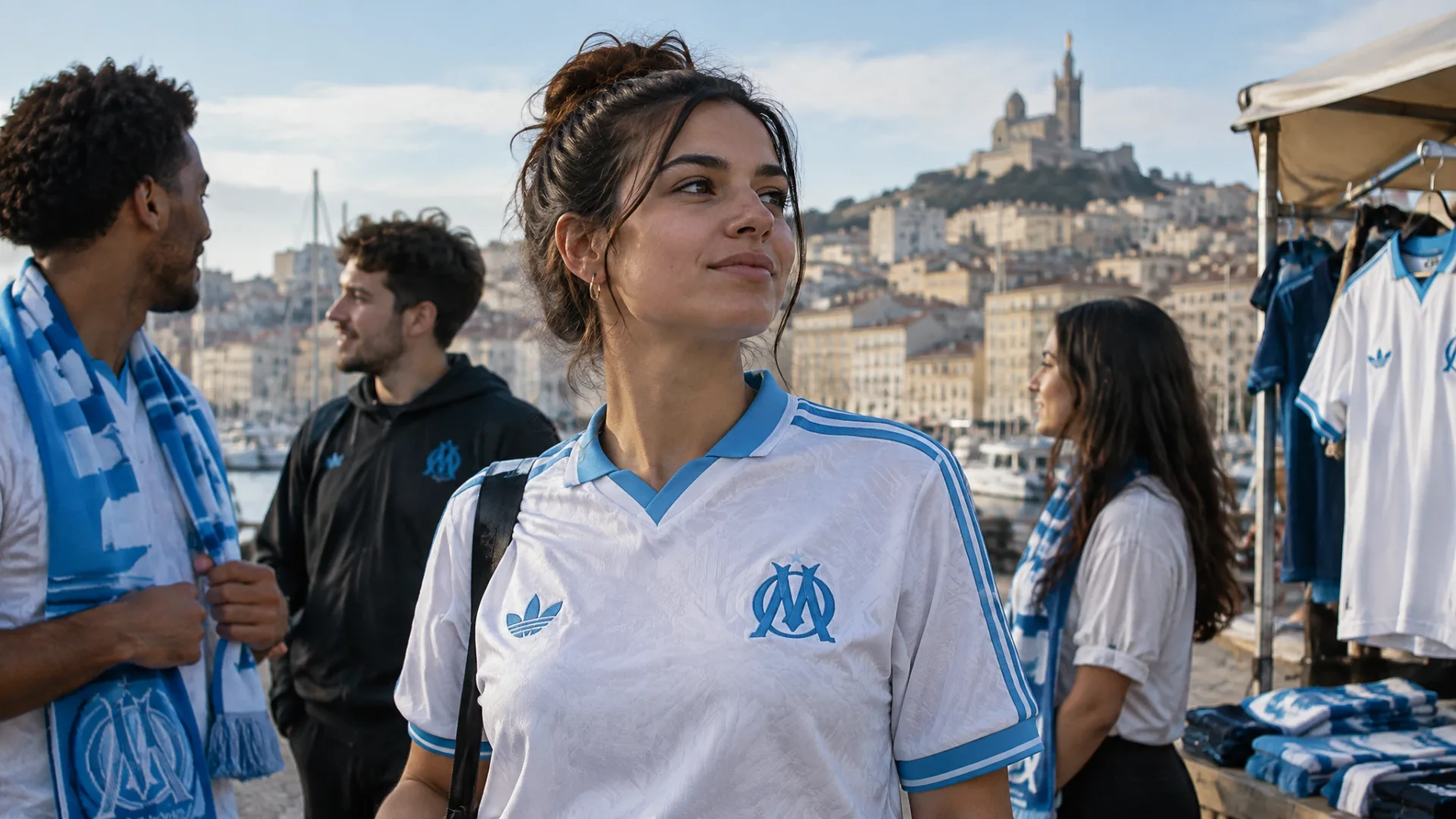 Illustration éditoriale : L’OM, Adidas et le vrai prix d’un retour : shirt, tribune et marché